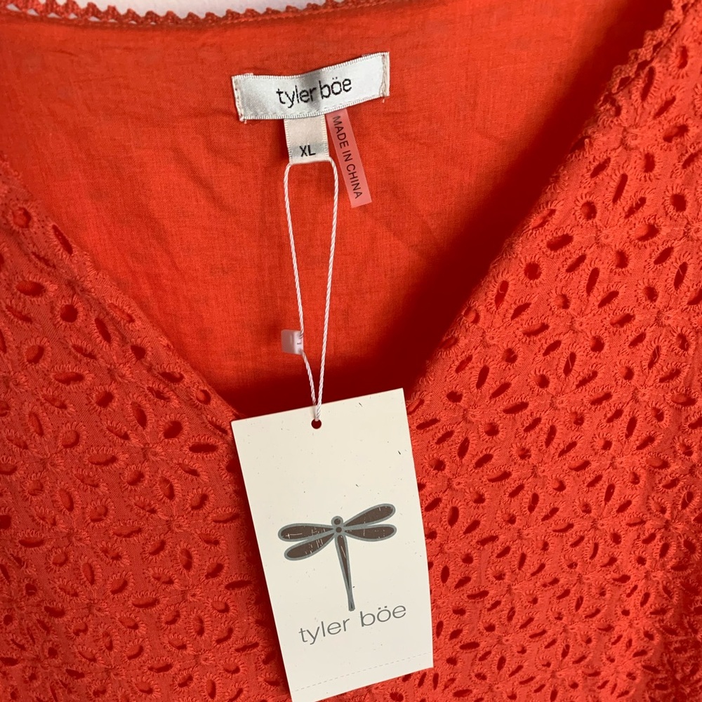 NWT Tyler Boe Ingrid Eyelet Skimmer Orange Dress - Picture 6 of 8